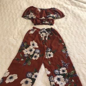 Two piece tropical crop top set